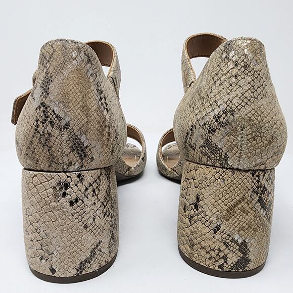 Vionic Chardonnay Sandals Size 8.5M Snake Emboss Tan Leather Open Toe Block Heel - Picture 7 of 13